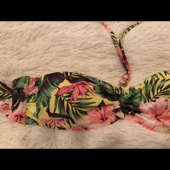 Tropical Bandeau Halter-Tie Bikini Top - Picture 2 of 2